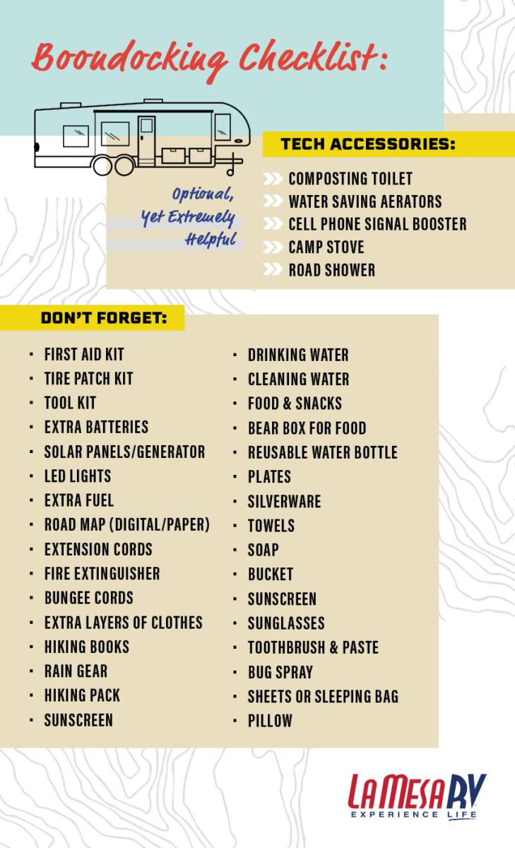 Boondocking gear checklist