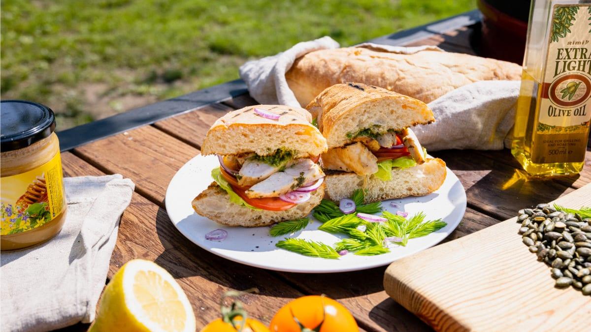 Pesto chicken camping sandwich