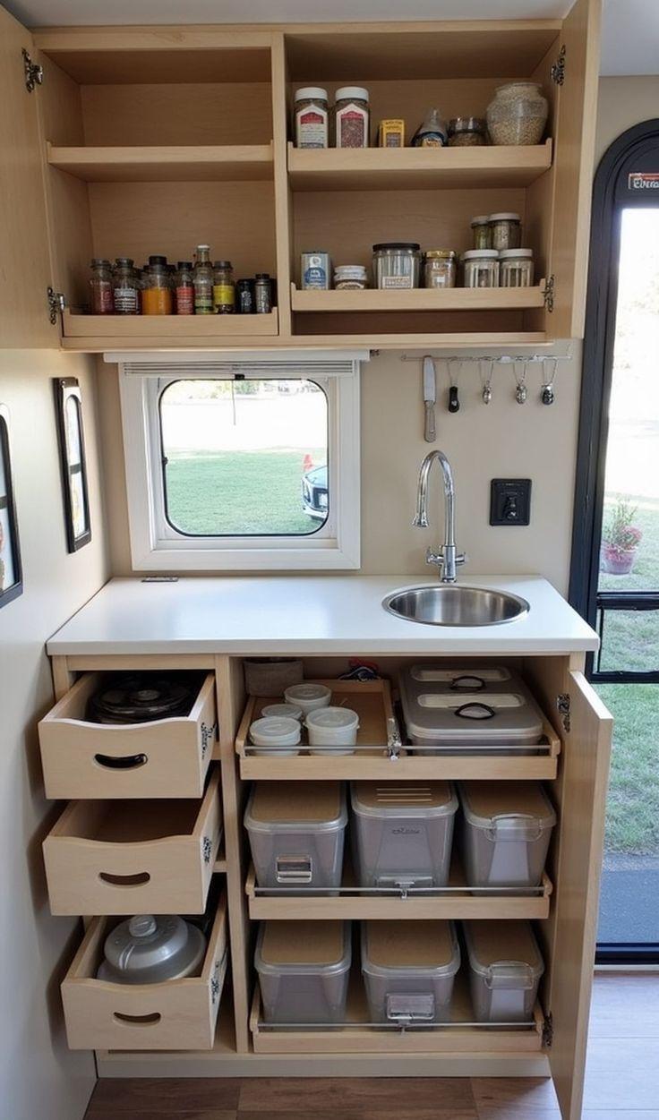 First time RV owner checklist organizing a compact RV kitchen