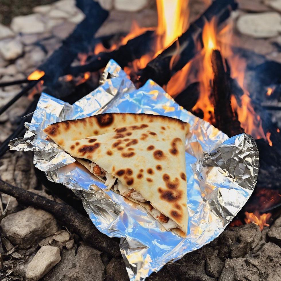 Prepared quesadillas wrapped for camping