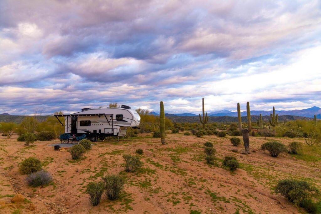 RV camping in remote weather