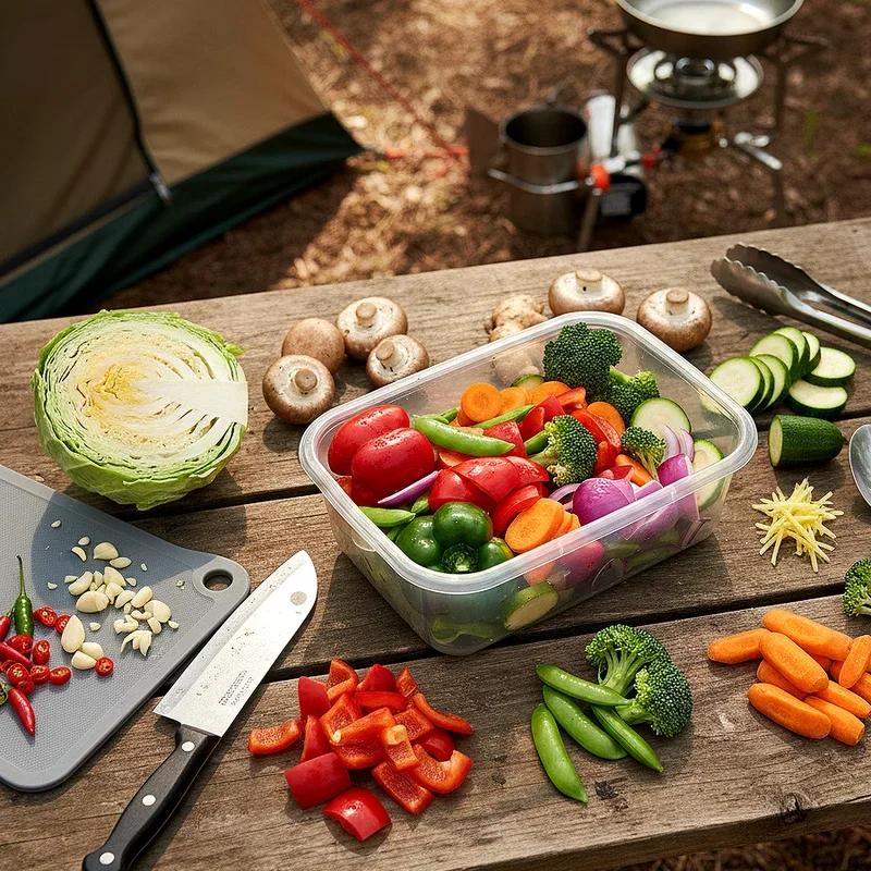 Prepared fresh ingredients in containers