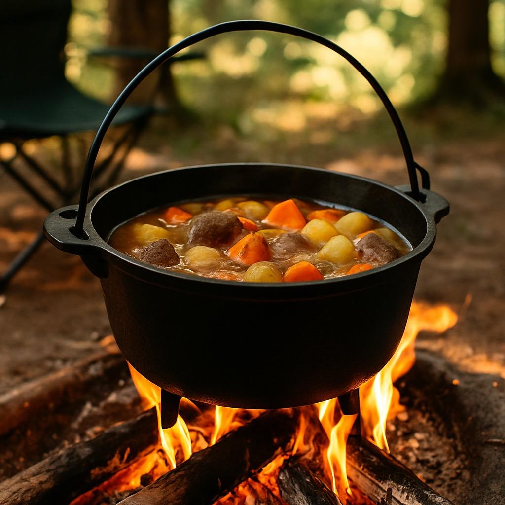 Hearty stew in camping pot