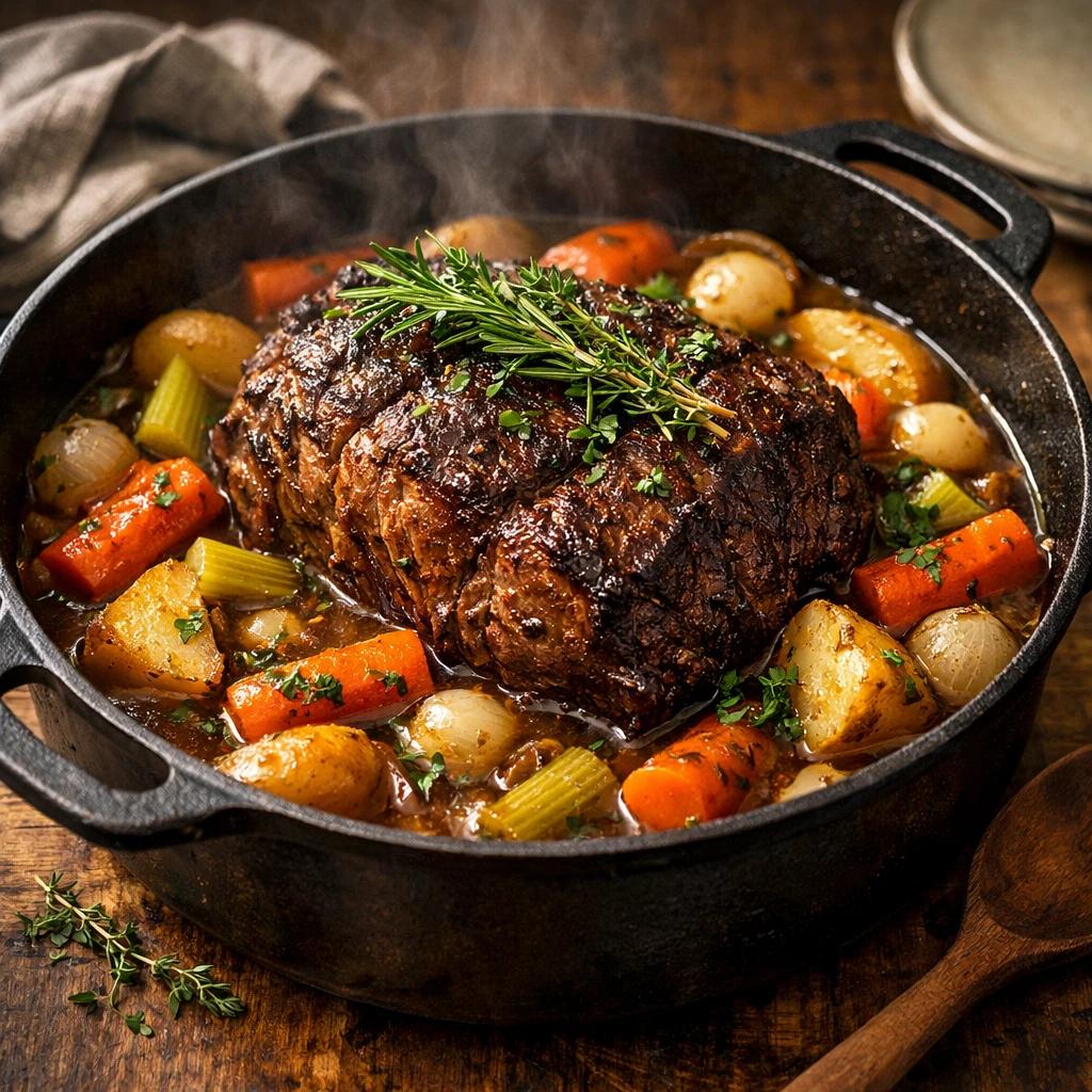 Rustic pot roast in Dutch oven