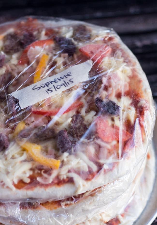 Homemade freezer pizza prep