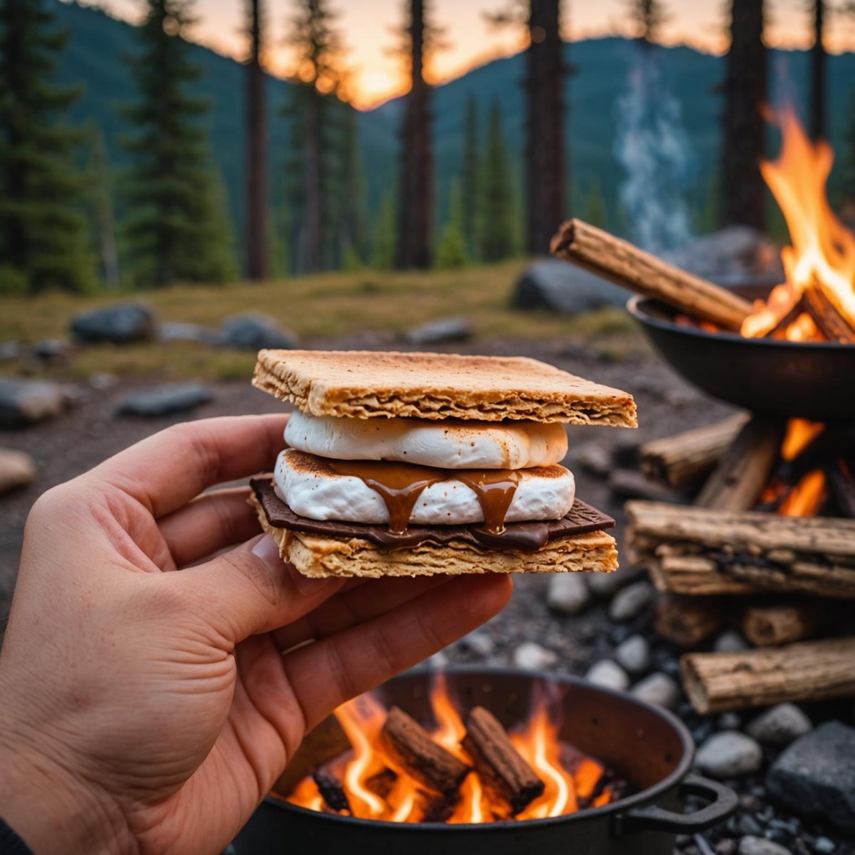 S'mores dessert by campfire
