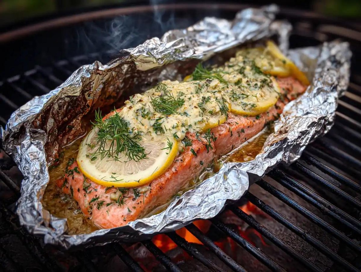 Salmon foil packet with vegetables