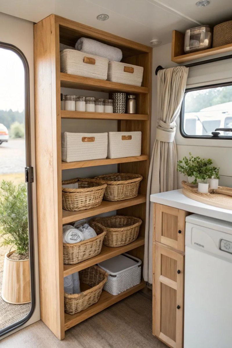 DIY RV storage organization shelves