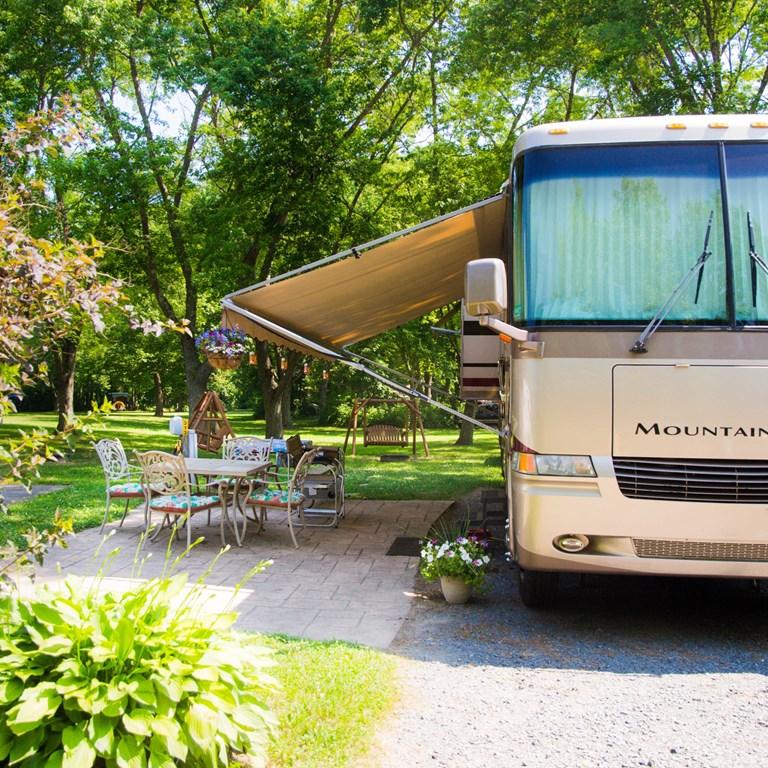 RV awning chairs and outdoor patio