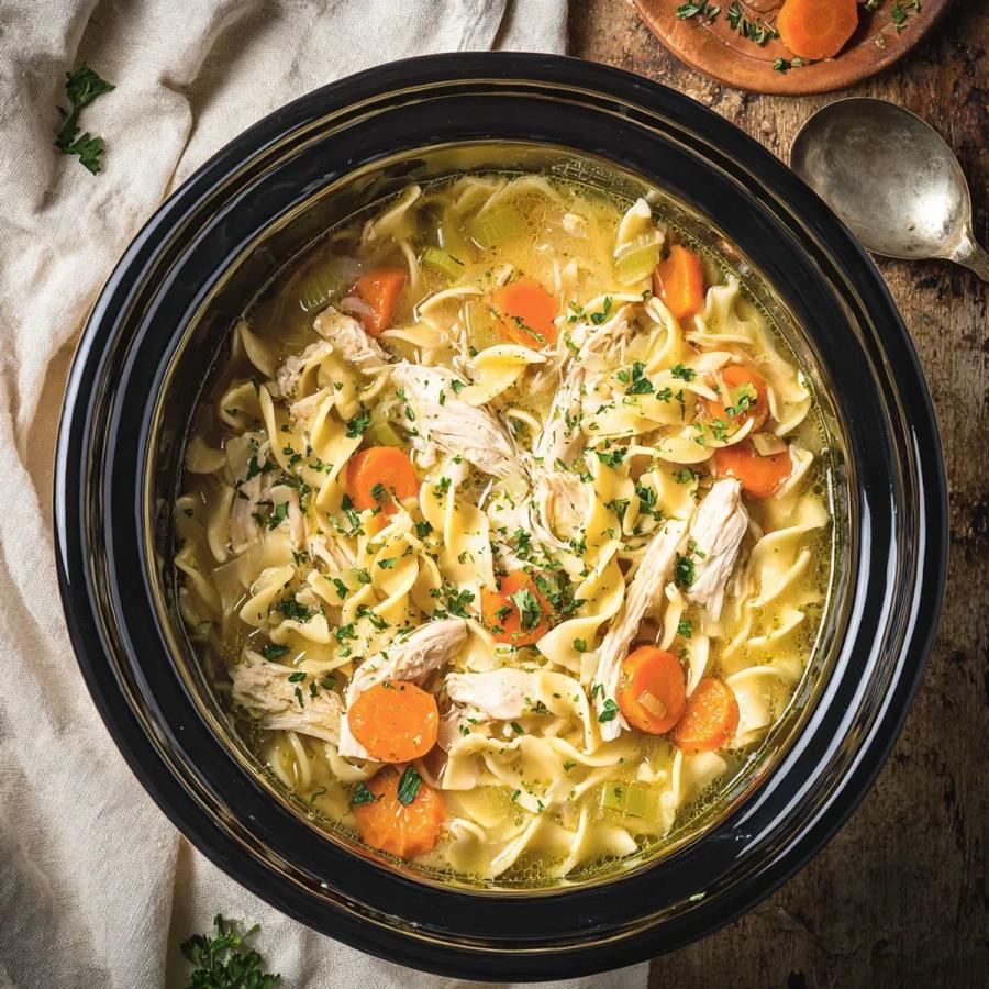 Chicken noodle soup in crockpot