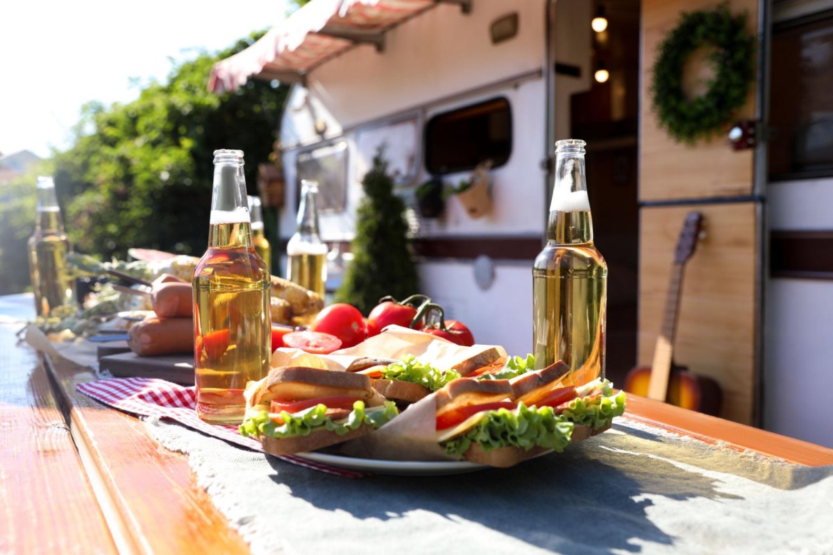RV roadside lunch with sandwiches