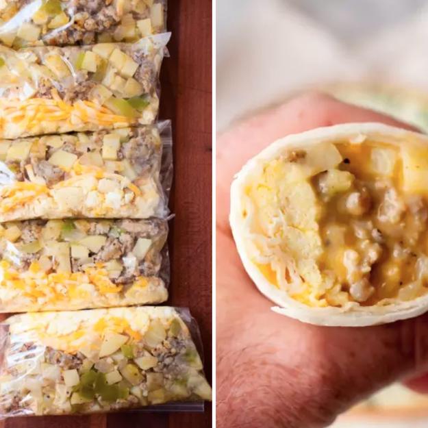 Breakfast burrito filling camping