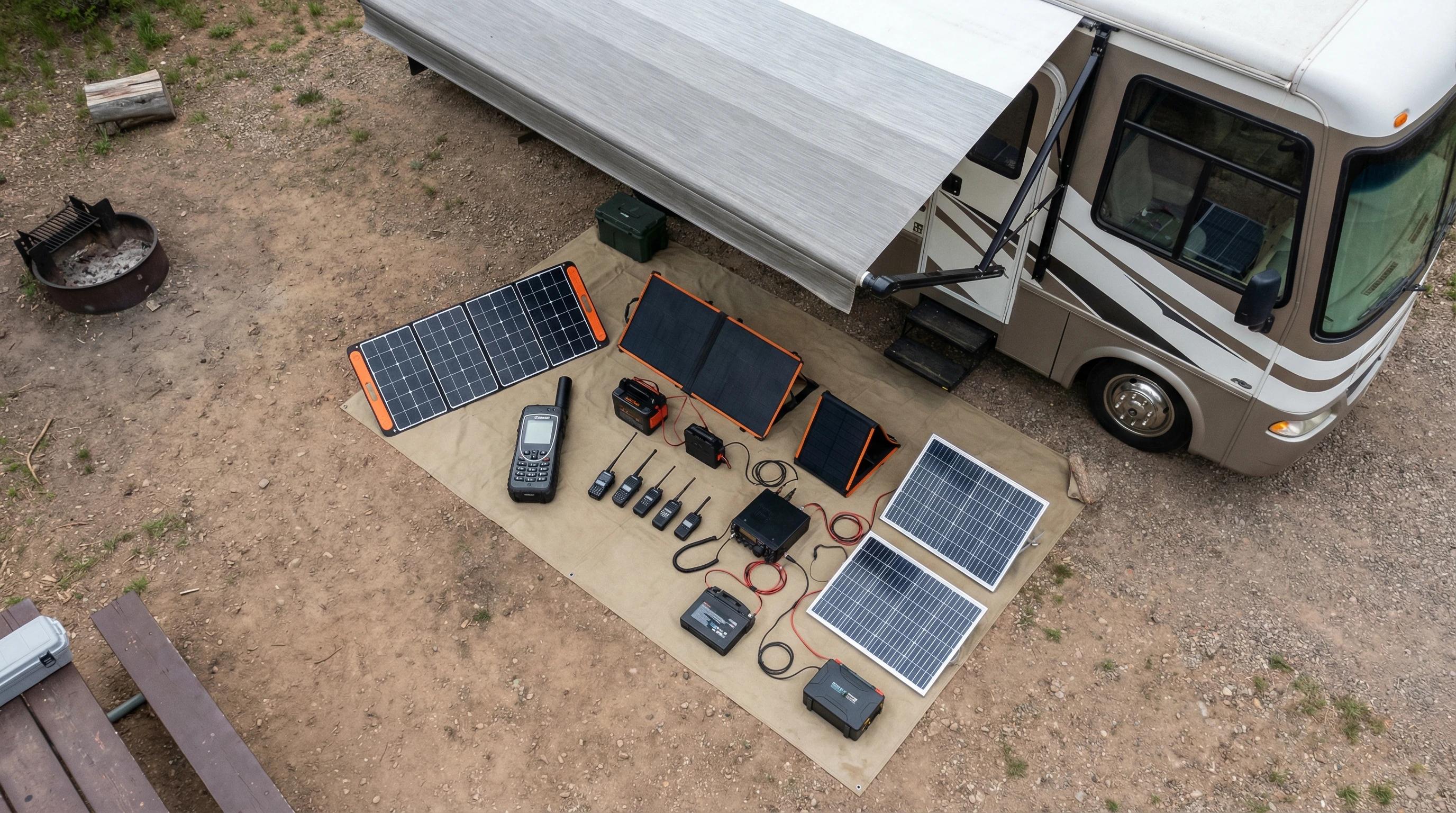 Remote RV campsite setup showing dry camping safety preparation