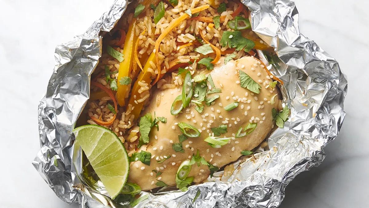 Teriyaki chicken rice foil packet
