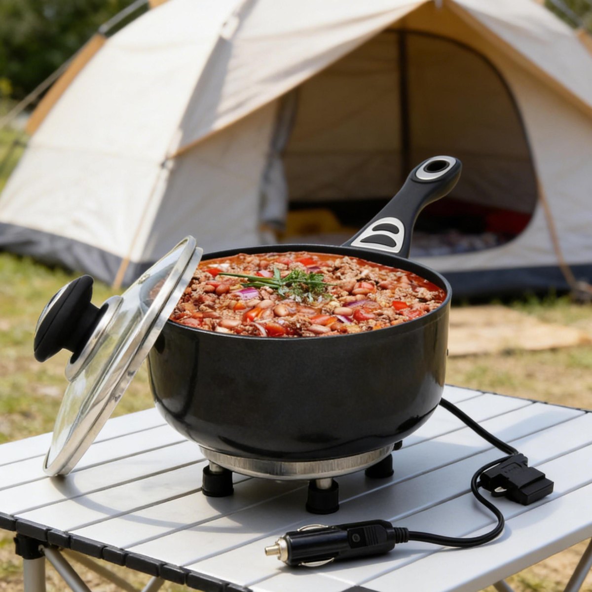 Portable crockpot setup while camping