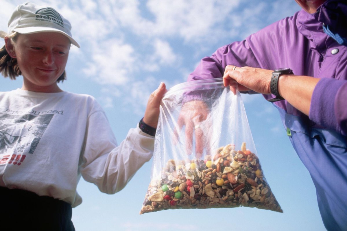 Trail mix bags packed for hiking