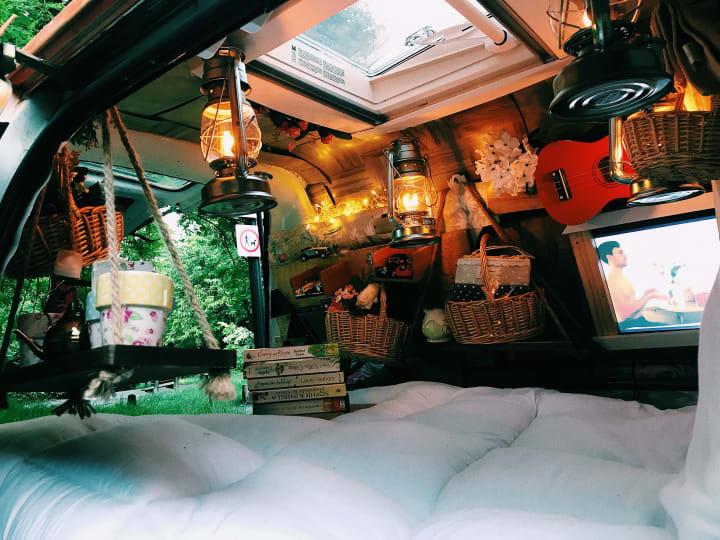 Thrifted campervan accessories storage