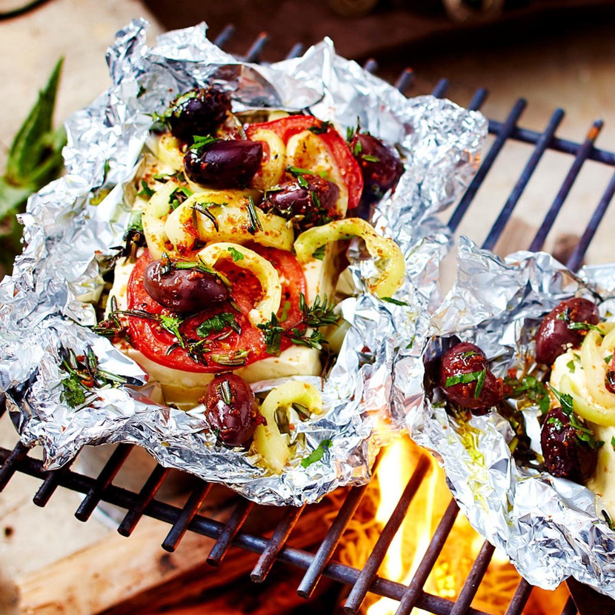 Mediterranean vegetable foil packet camping meal