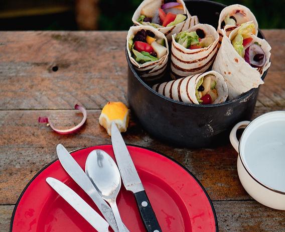 Vegetable breakfast wraps camping