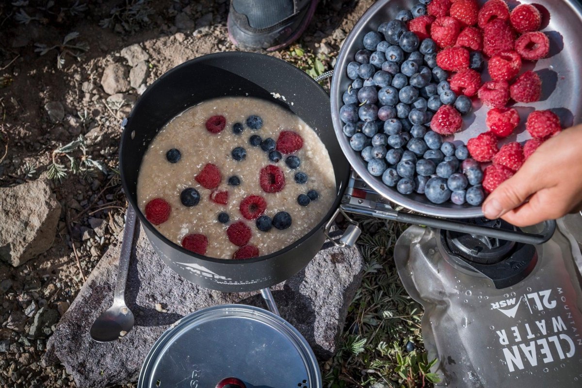 Oatmeal with berries camping breakfast