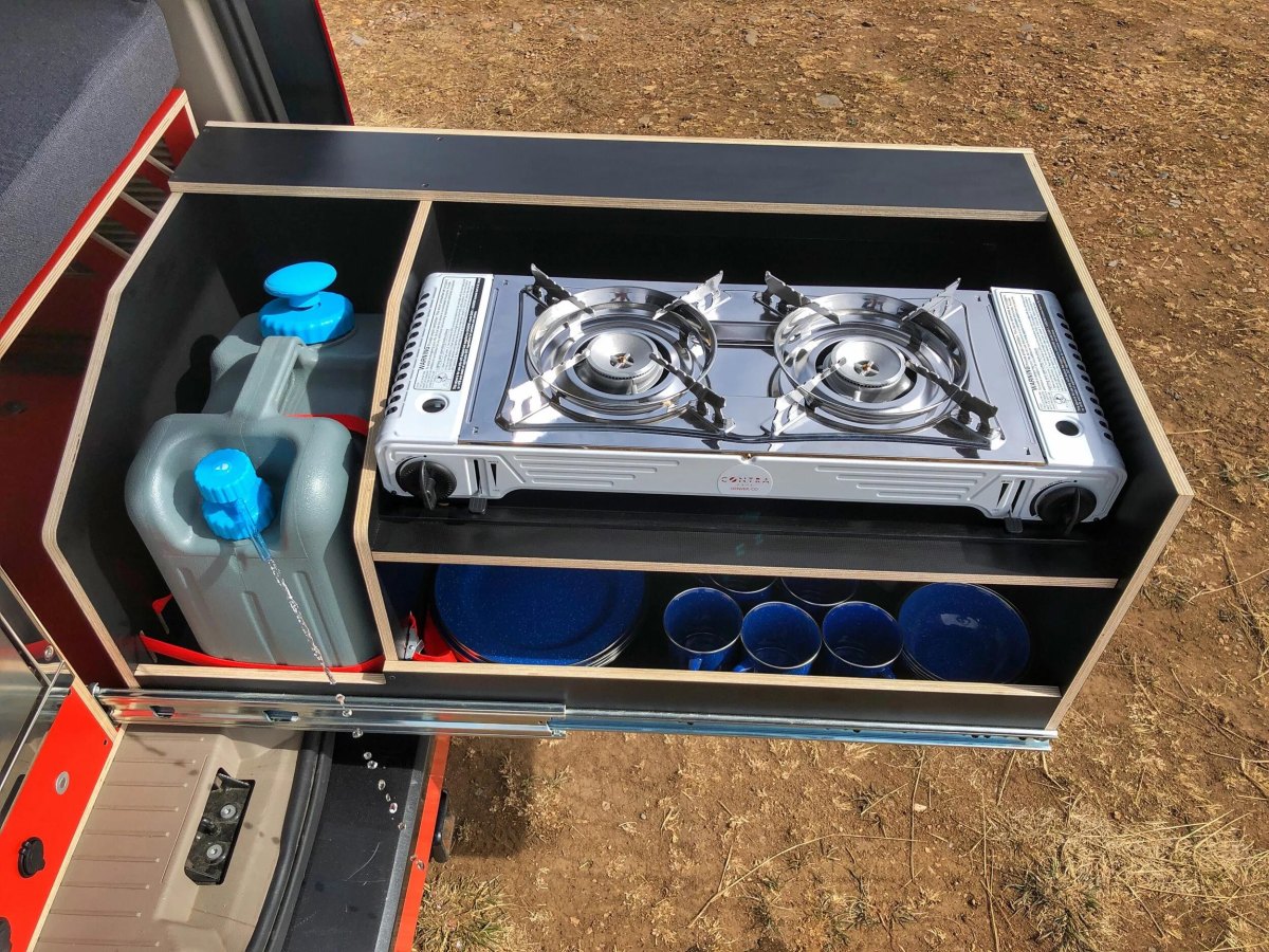 RV cooking supplies and water containers