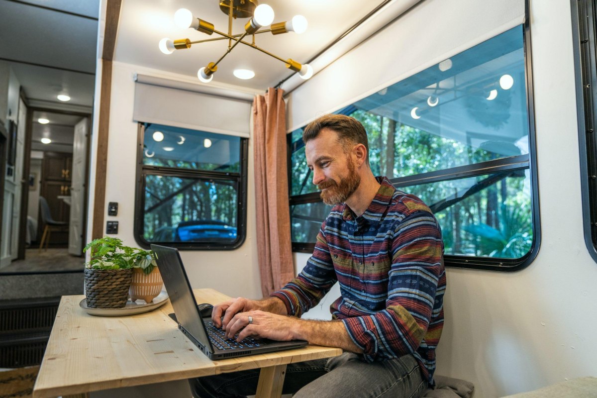 Remote work setup inside RV